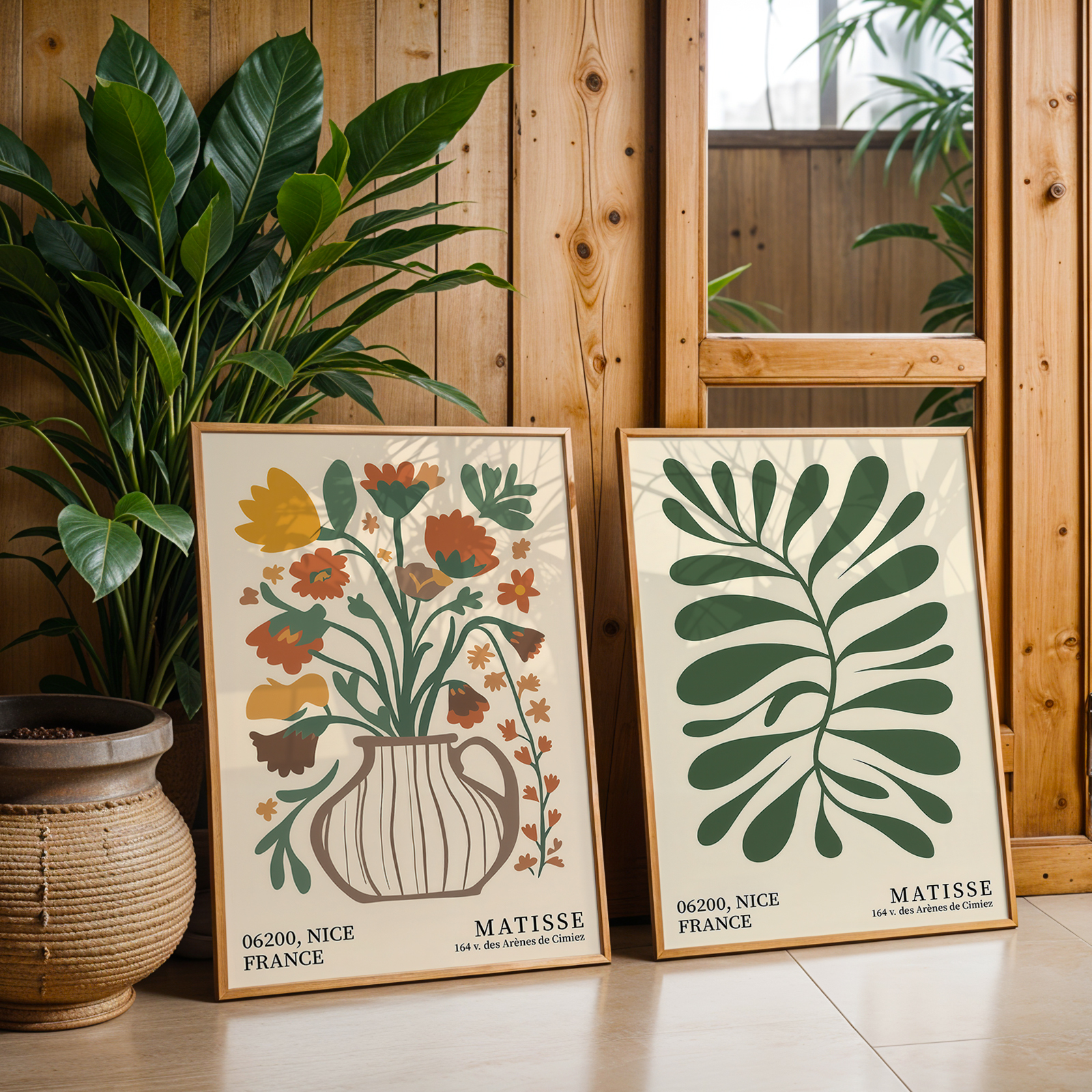 Home Office Furniture - 2pcs Green Bohemian Floral Canvas Wall