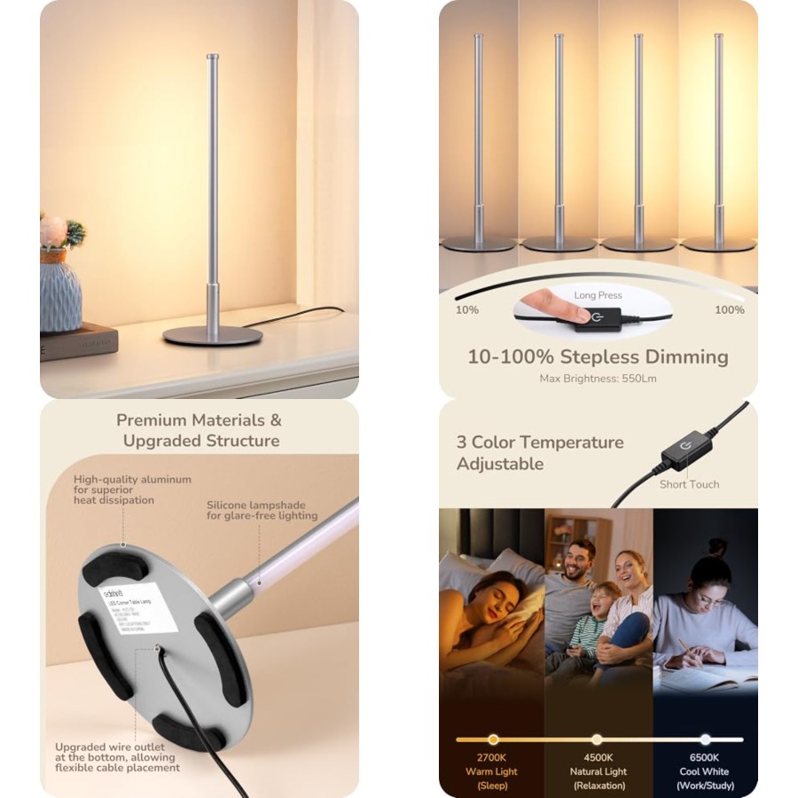 Desk Lamp Led - Upgraded LED Table Lamp, Stepless Dimmable