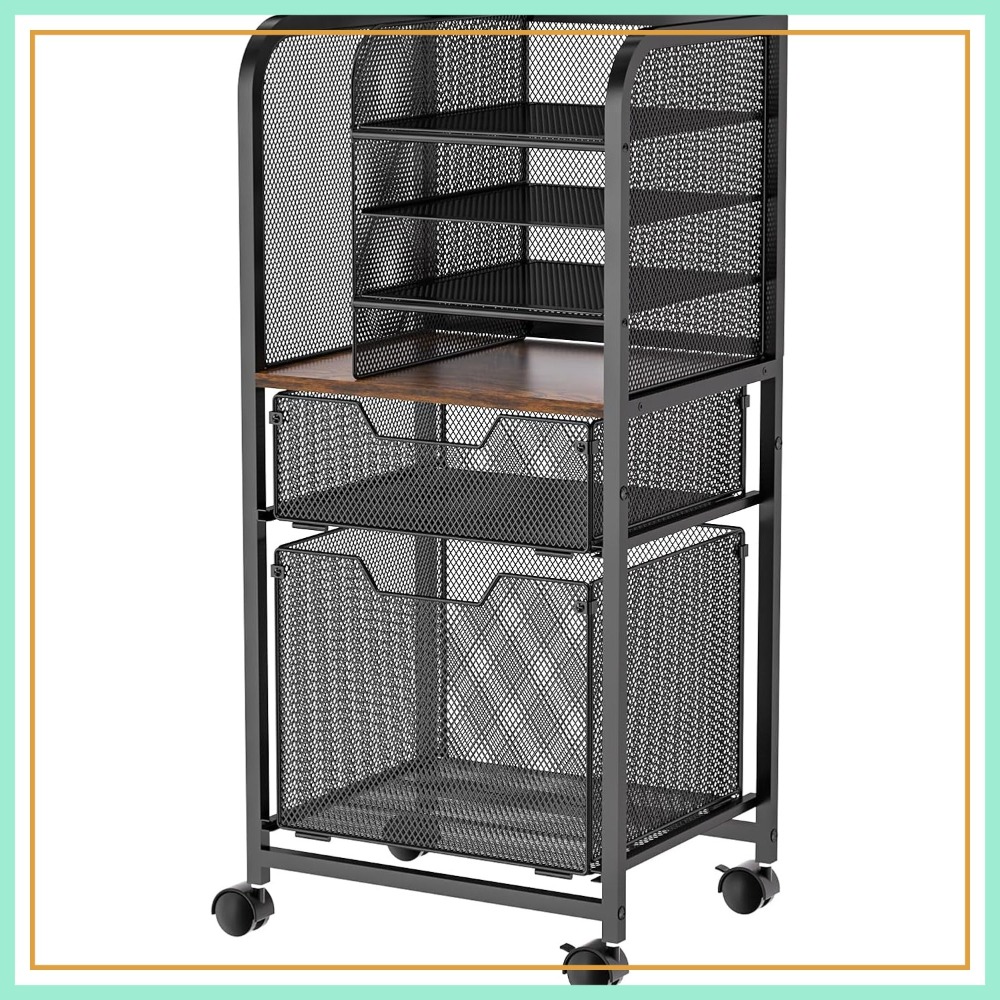 Rolling File Cart - 6-Tier Rolling File Cart with 2