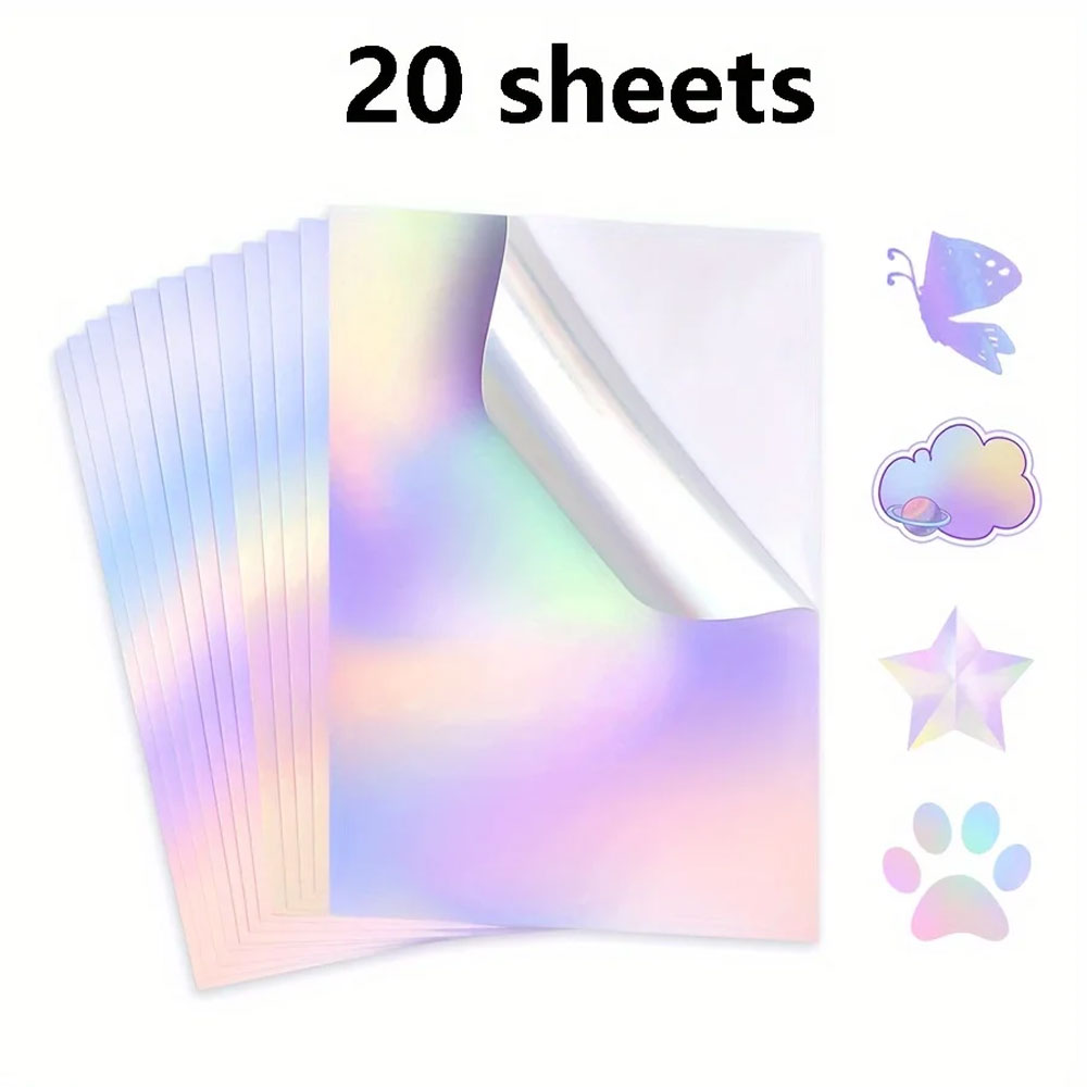 Label Maker Machine - 20sheets A4 printable holographic vinyl stickers,