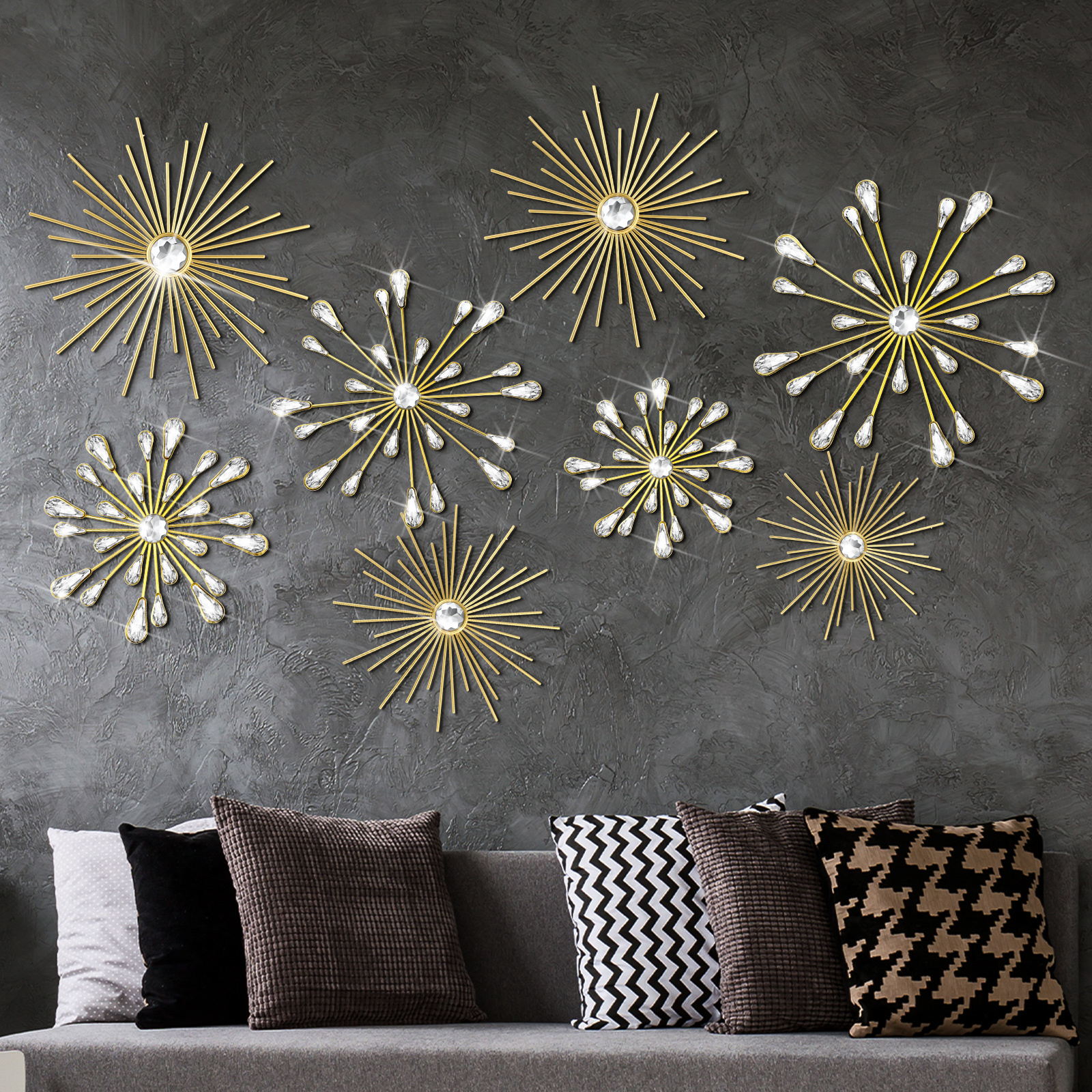 Home Or Office Use - [Golden Metal Decorations] Set of 8