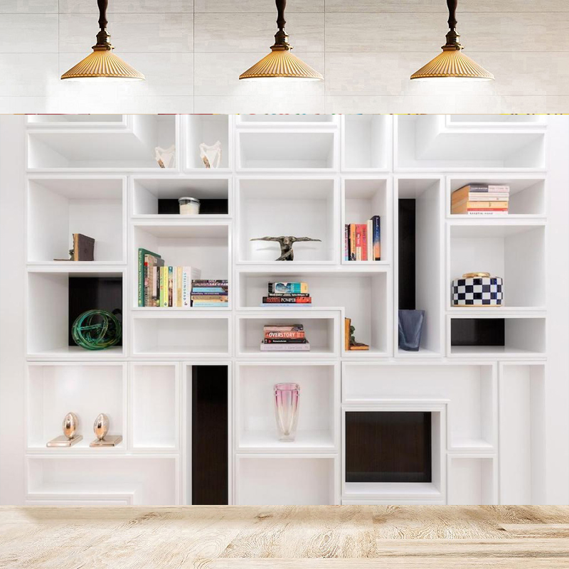 Home Office Zoom Background Free - White Bookshelf Photography Backdrop Bookcase Office