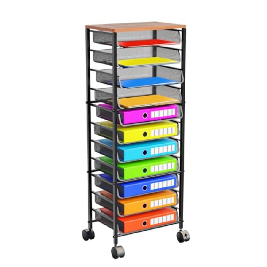 Rolling File Cart - 12 Tier Rolling File Cart, Wood