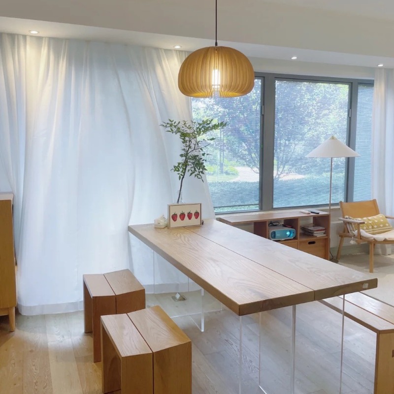 Nordic Solid Wood Acrylic Floa - Home Office Furniture ulasan dan harga