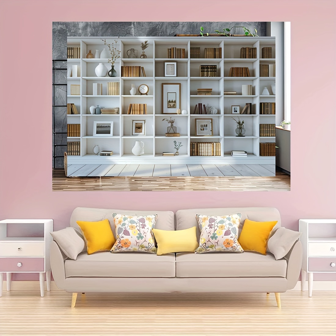 1pc White Bookshelf background - Home Office Zoom Background Free ulasan dan harga