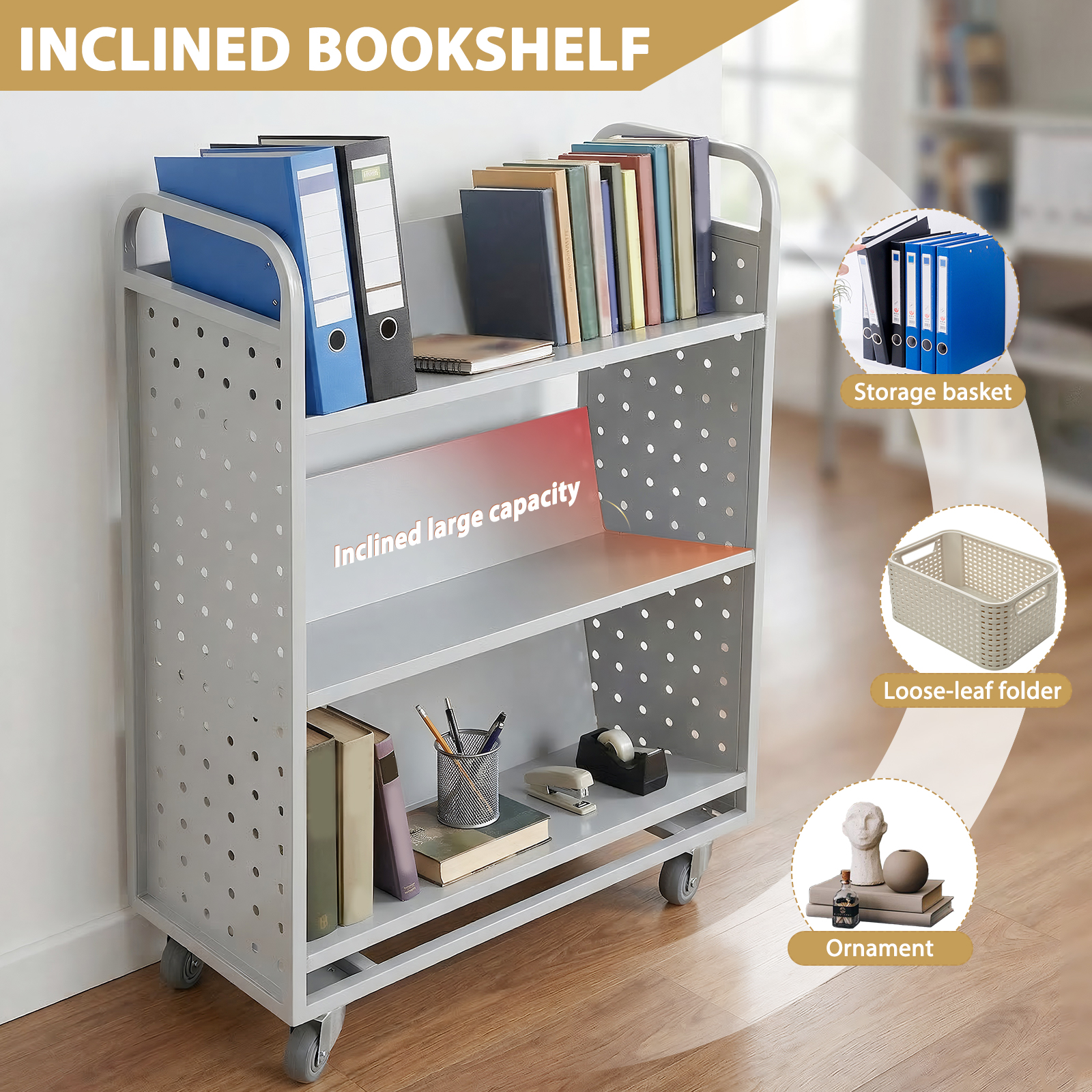 Library Book Cart Slanted Sing - Rolling File Cart ulasan dan harga