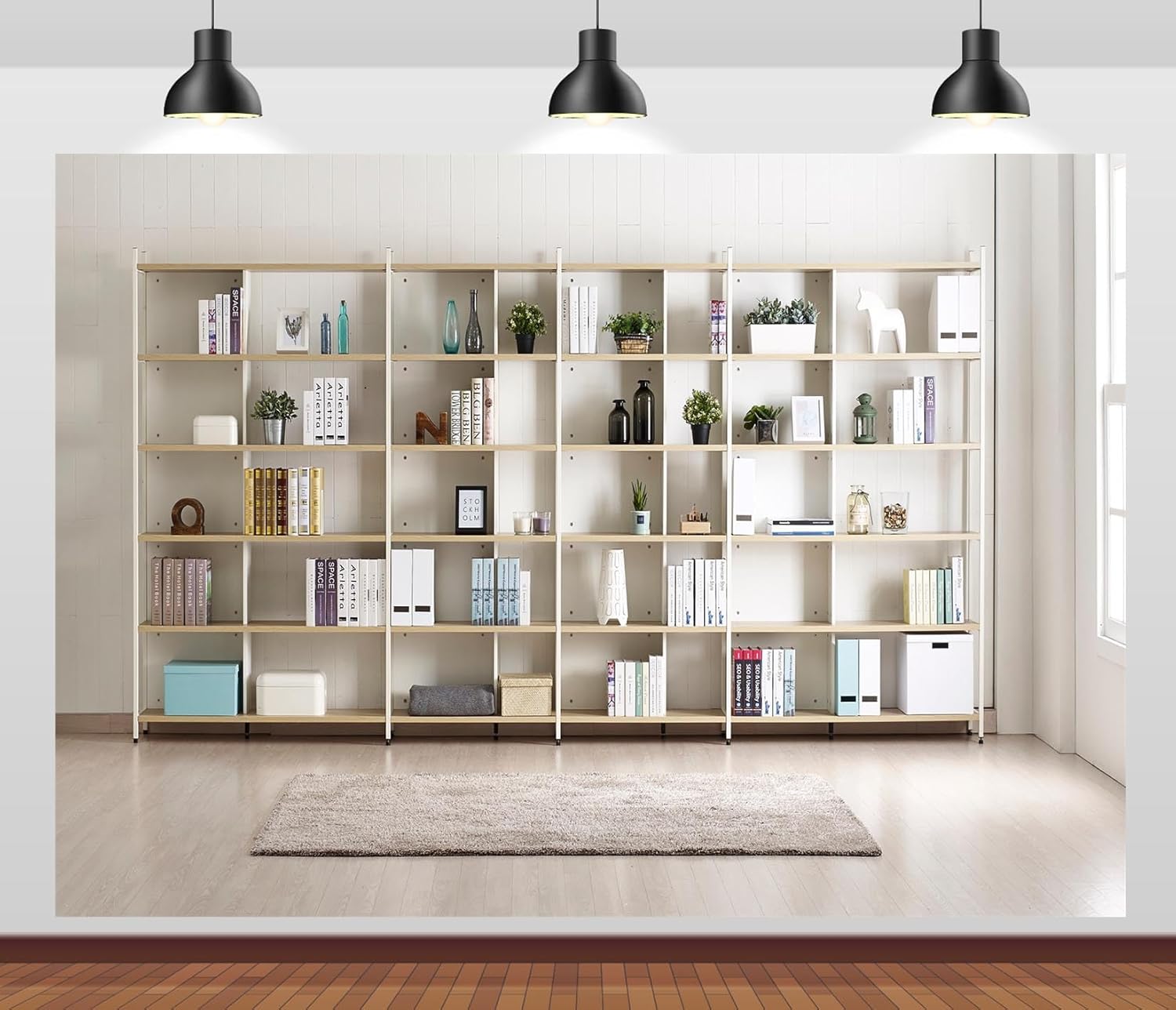 Bookshelf Photography Backdrop - Home Office Zoom Background Free ulasan dan harga