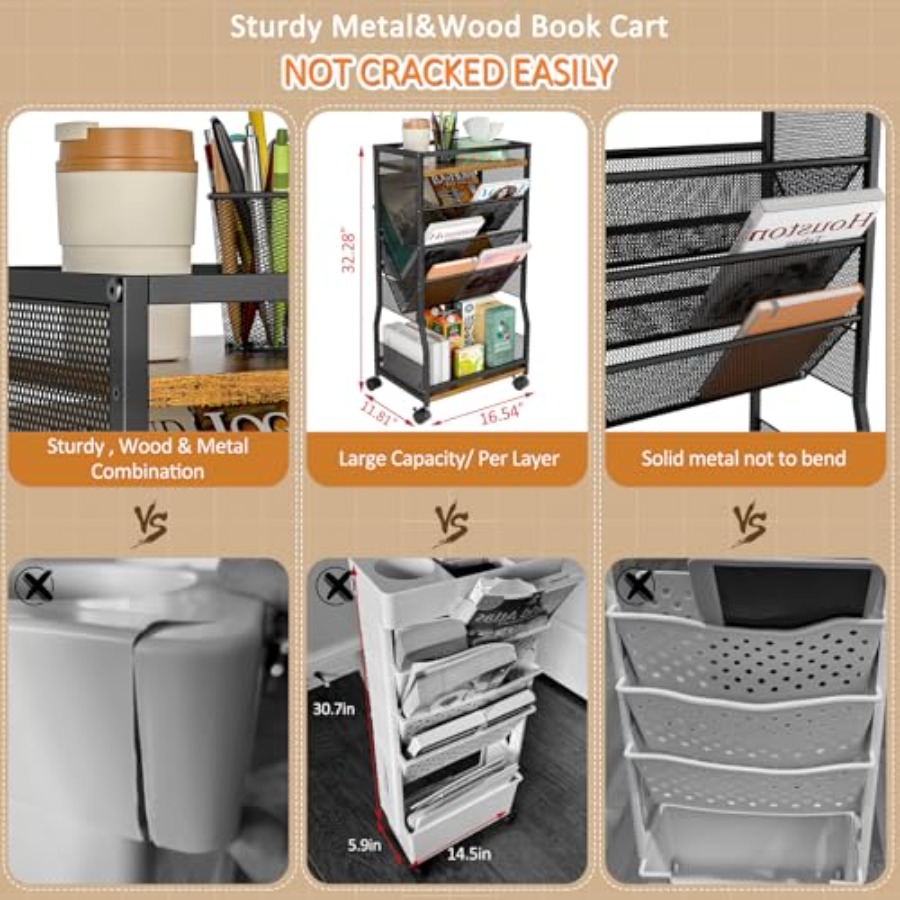 8 Tier Rolling Book Cart with  - Rolling File Cart ulasan dan harga