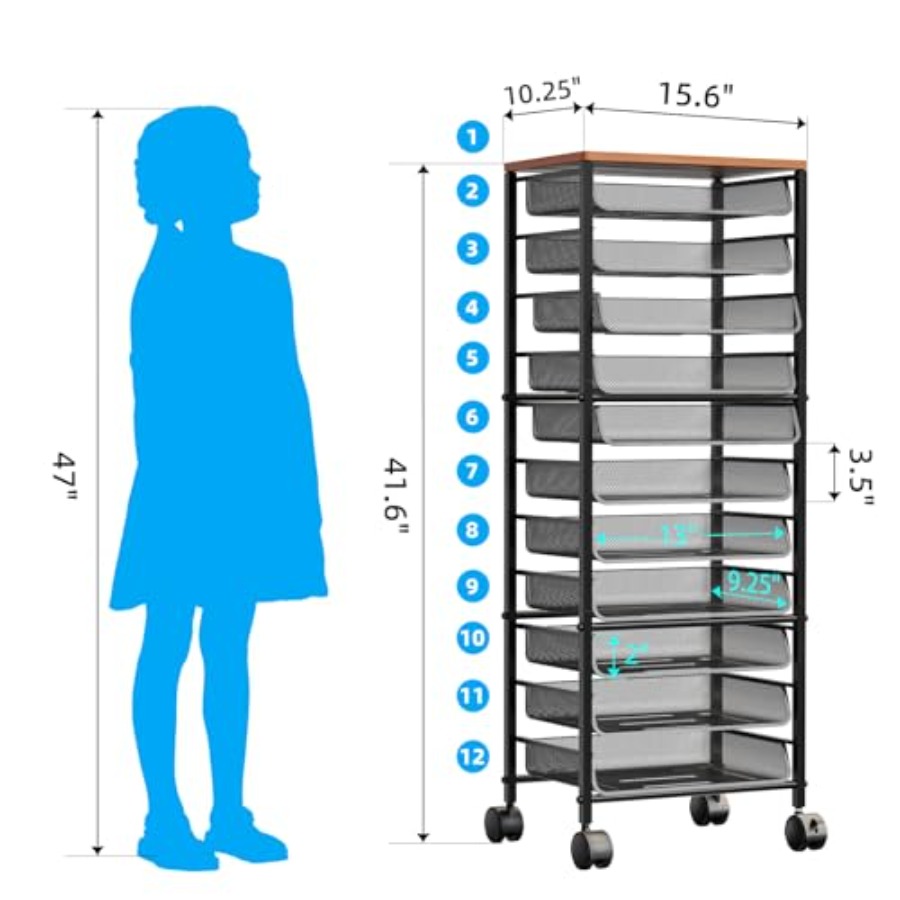 12 Tier Rolling File Cart, Woo - Rolling File Cart ulasan dan harga