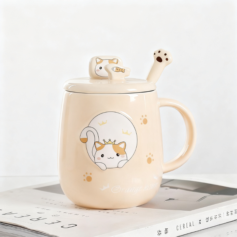 Cat-themed ceramic mug with li - Home Or Office Use ulasan dan harga